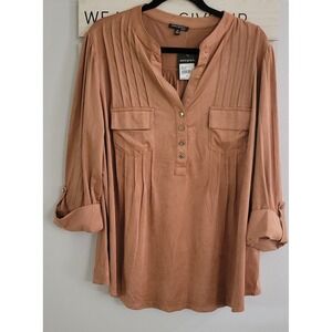 Ava & Grace Womens NWT Color khaki 3/4 Sleeves V-Neck Top Size Plus 2X